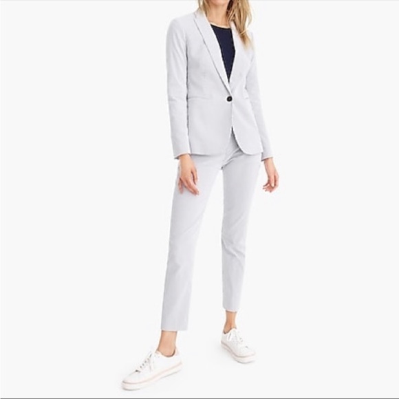 NWT J.crew Parke Bi-stretch Cotton seersucker blazer. Blue white size 10 petite.